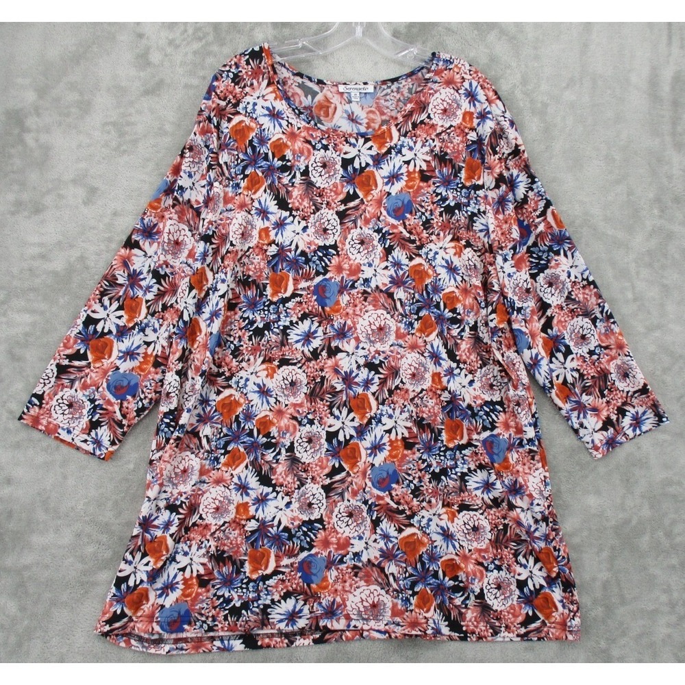 Serengeti Blouse Womens Size 2X Floral Stretch Knit Tunic Comfort Boho Feminine
